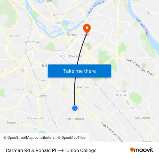 Carman Rd & Ronald Pl to Union College map