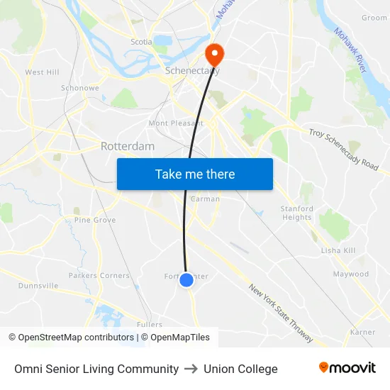 Omni Senior Living Community to Union College map