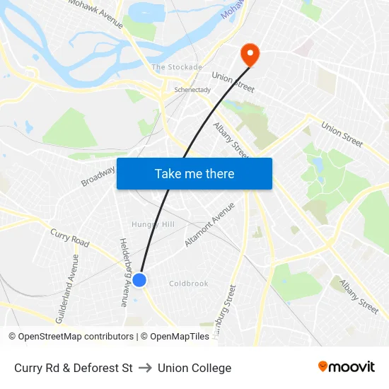 Curry Rd & Deforest St to Union College map