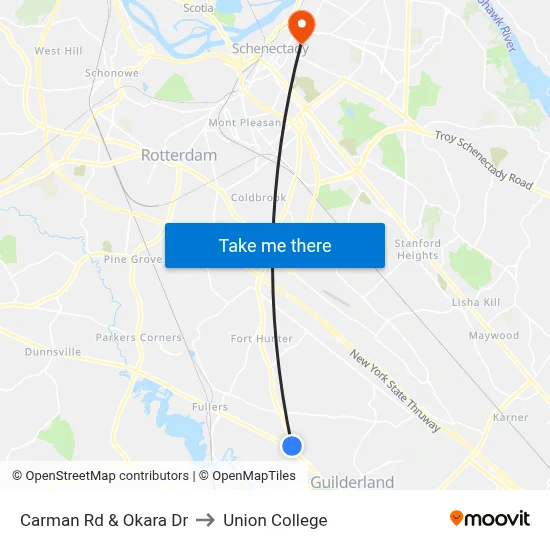 Carman Rd & Okara Dr to Union College map