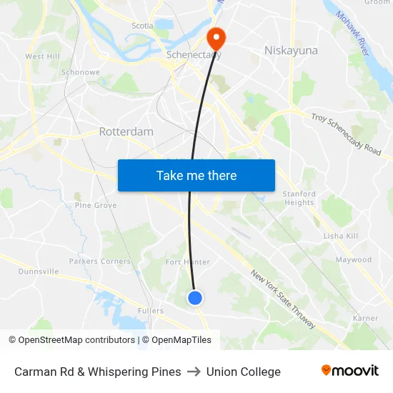 Carman Rd & Whispering Pines to Union College map