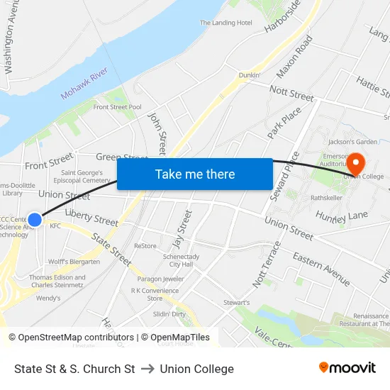 State St & S. Church St to Union College map