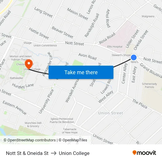 Nott St & Oneida St to Union College map