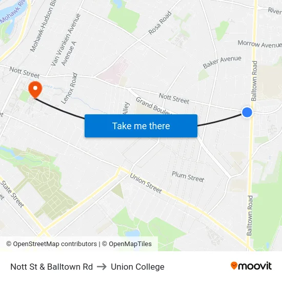 Nott St & Balltown Rd to Union College map