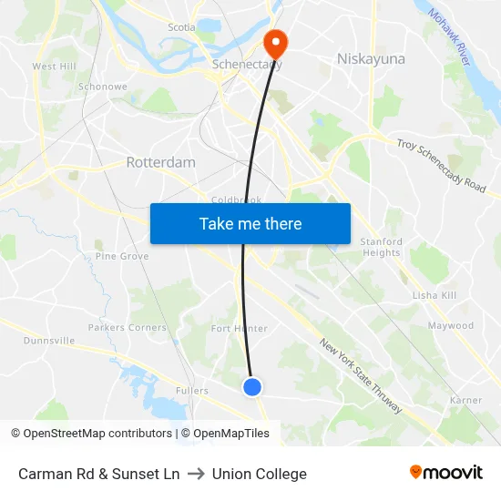 Carman Rd & Sunset Ln to Union College map