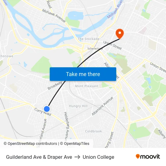 Guilderland Ave & Draper Ave to Union College map