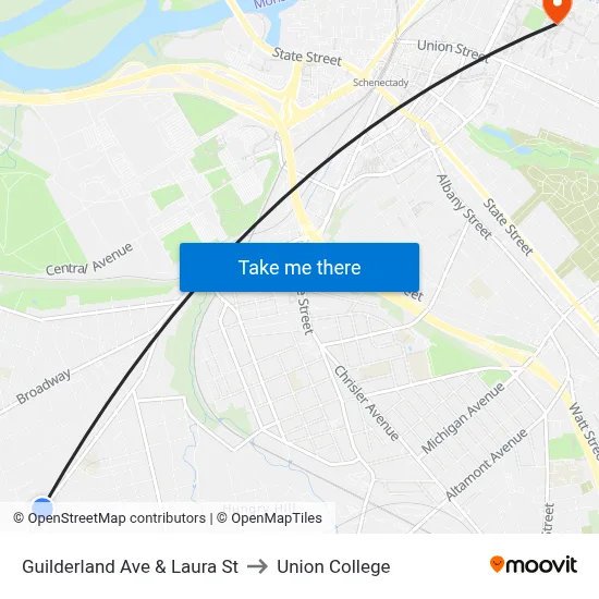 Guilderland Ave & Laura St to Union College map
