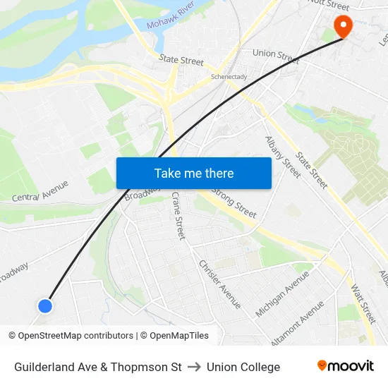 Guilderland Ave & Thopmson St to Union College map
