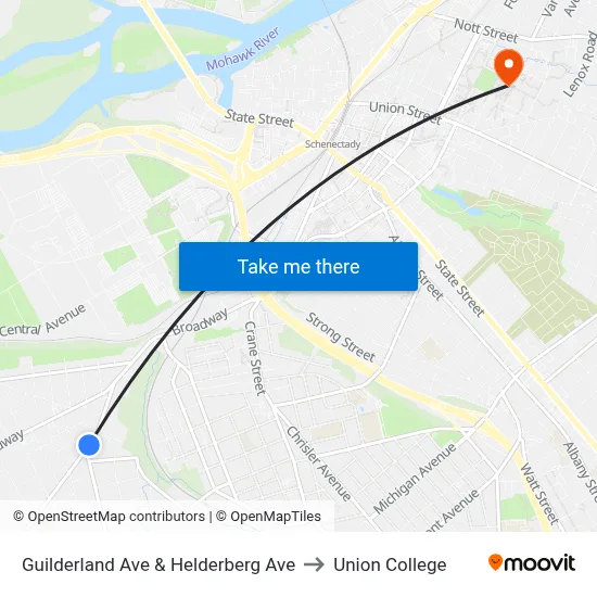 Guilderland Ave & Helderberg Ave to Union College map
