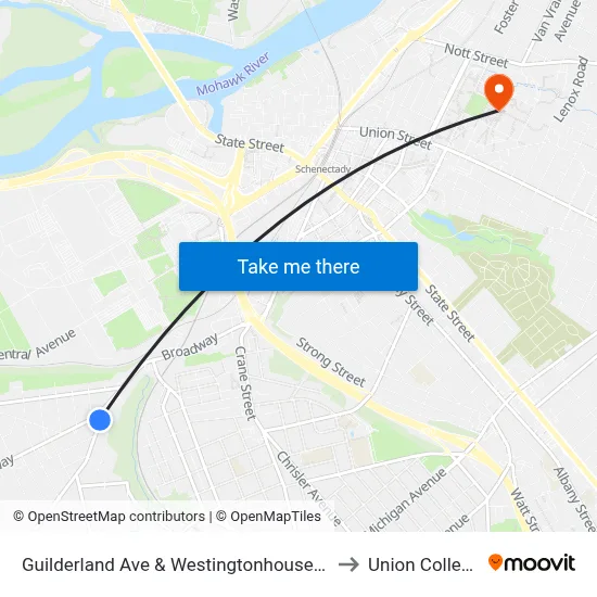 Guilderland Ave & Westingtonhouse Pl to Union College map