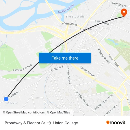 Broadway & Eleanor St to Union College map