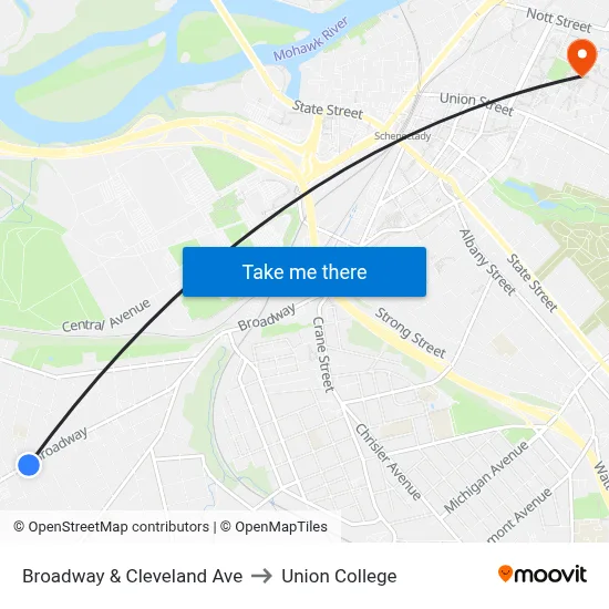Broadway & Cleveland Ave to Union College map