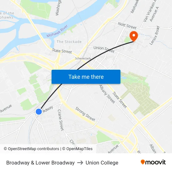 Broadway & Lower Broadway to Union College map