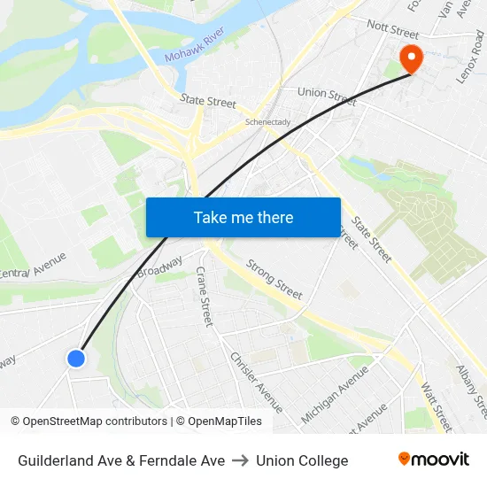 Guilderland Ave & Ferndale Ave to Union College map