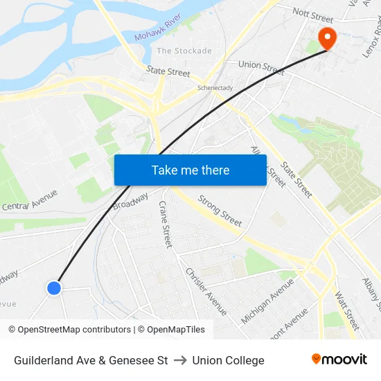 Guilderland Ave & Genesee St to Union College map