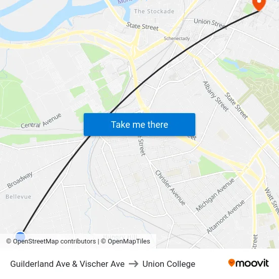 Guilderland Ave & Vischer Ave to Union College map