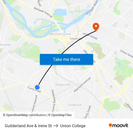 Guilderland Ave & Irene St to Union College map