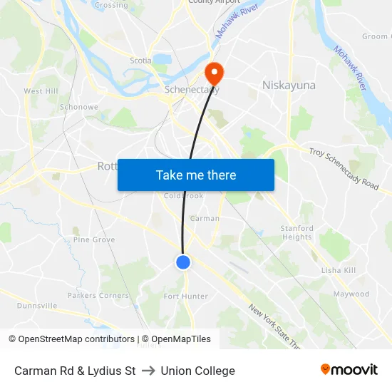 Carman Rd & Lydius St to Union College map