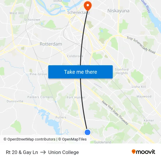 Rt 20 & Gay Ln to Union College map