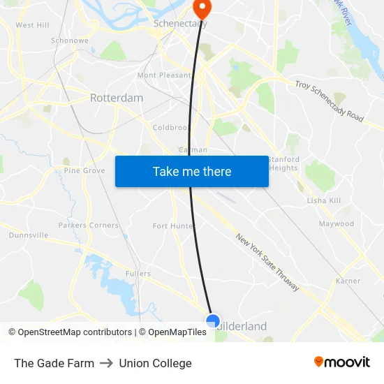 The Gade Farm to Union College map