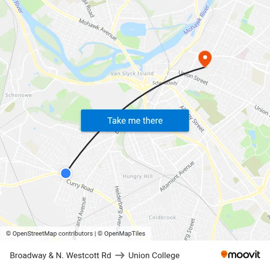 Broadway & N. Westcott Rd to Union College map
