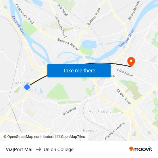 Via|Port Mall to Union College map