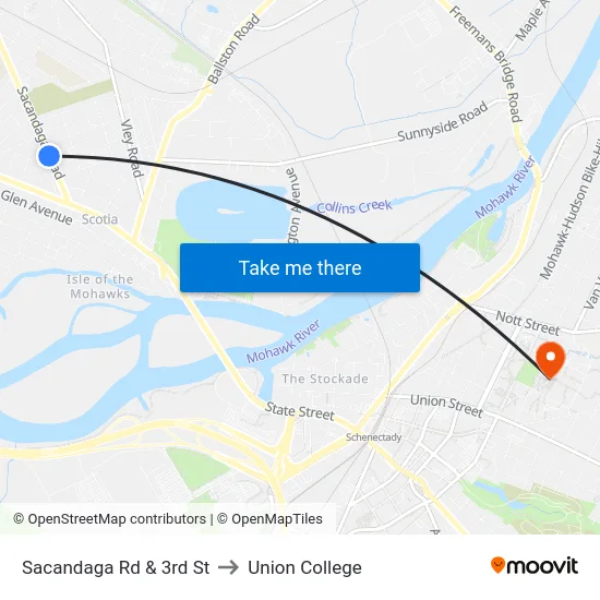 Sacandaga Rd & 3rd St to Union College map