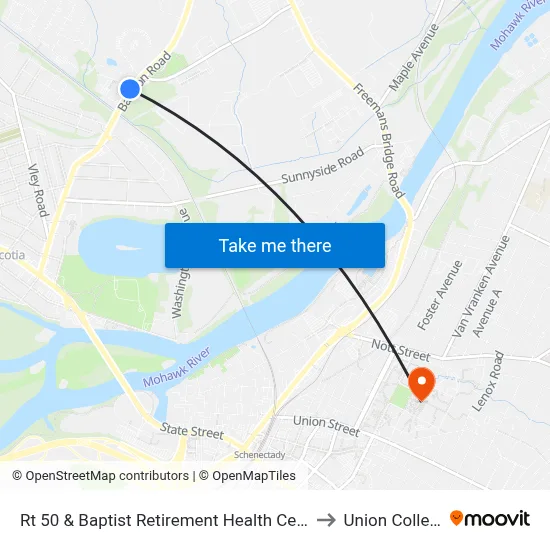 Rt 50 & Baptist Retirement Health Center to Union College map