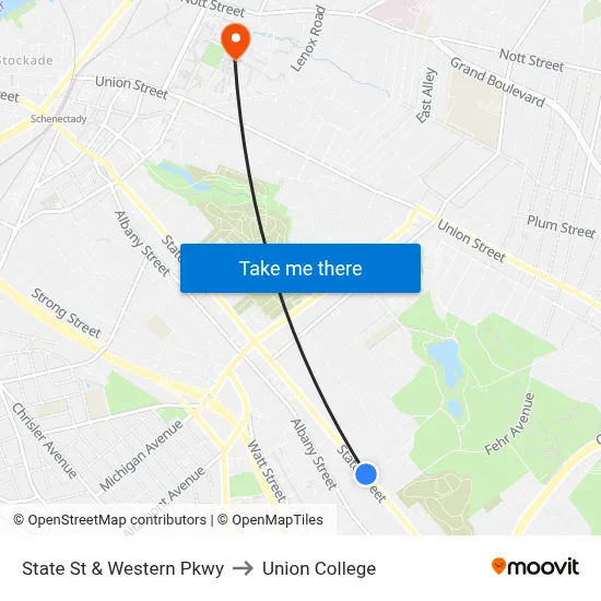 State St & Western Pkwy to Union College map