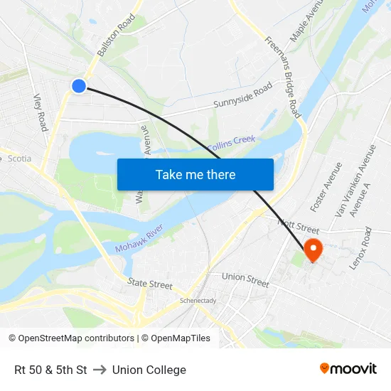 Rt 50  & 5th St to Union College map