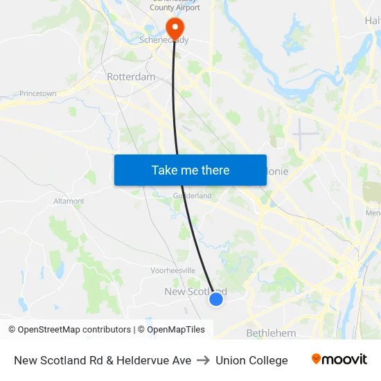 New Scotland Rd & Heldervue Ave to Union College map