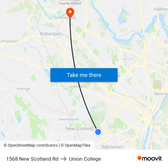 1568 New Scotland Rd to Union College map