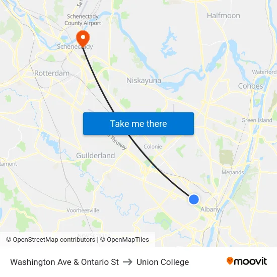 Washington Ave & Ontario St to Union College map