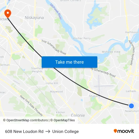 608 New Loudon Rd to Union College map