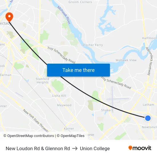 New Loudon Rd & Glennon Rd to Union College map