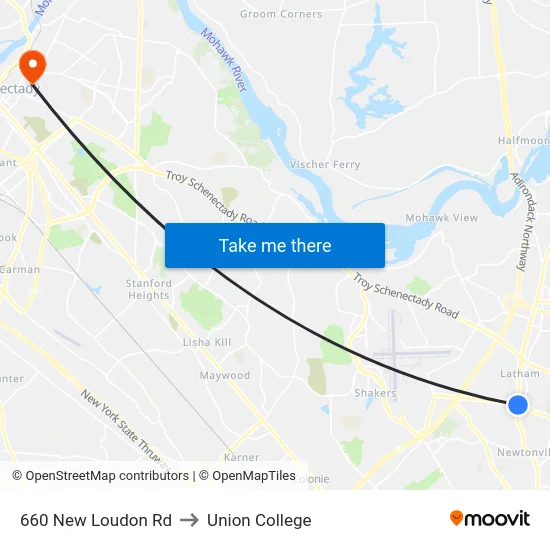 660 New Loudon Rd to Union College map