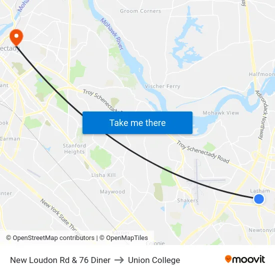 New Loudon Rd & 76 Diner to Union College map