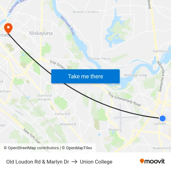Old Loudon Rd & Marlyn Dr to Union College map