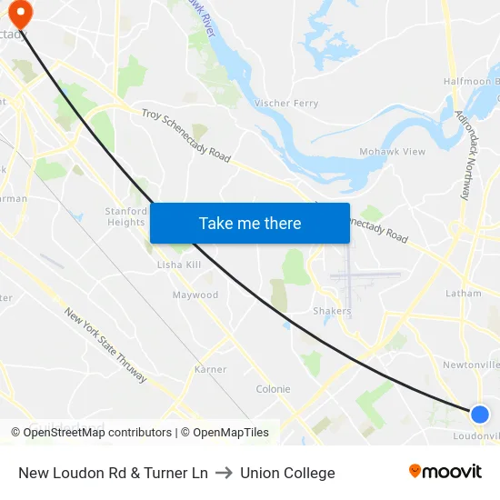 New Loudon Rd & Turner Ln to Union College map