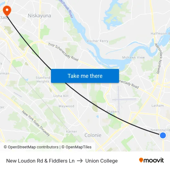 New Loudon Rd & Fiddlers Ln to Union College map