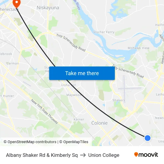 Albany Shaker Rd &  Kimberly Sq to Union College map
