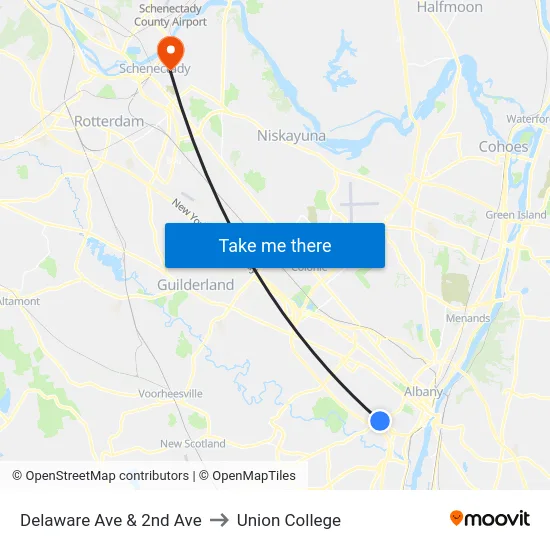 Delaware Ave & 2nd Ave to Union College map