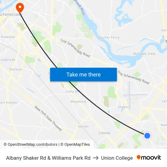 Albany Shaker Rd & Williams Park Rd to Union College map