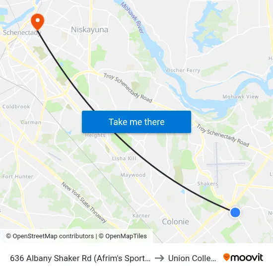 636 Albany Shaker Rd (Afrim's Sports) to Union College map