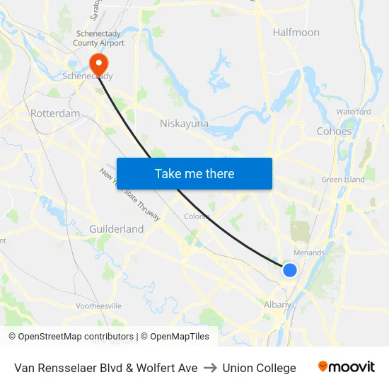 Van Rensselaer Blvd & Wolfert Ave to Union College map