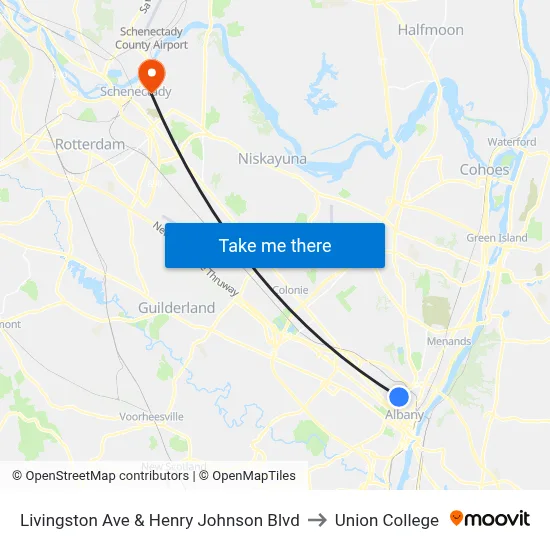 Livingston Ave & Henry Johnson Blvd to Union College map