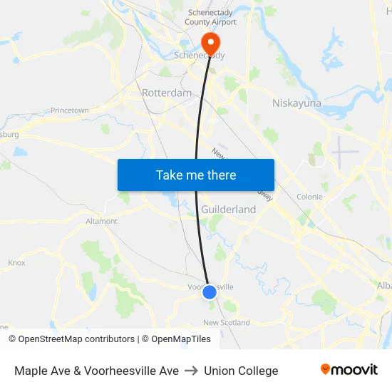 Maple Ave & Voorheesville Ave to Union College map