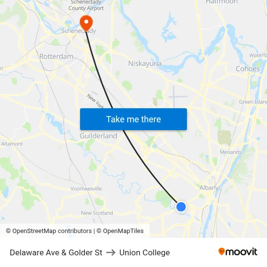 Delaware Ave & Golder St to Union College map