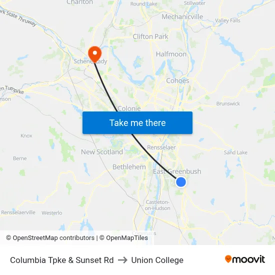 Columbia Tpke & Sunset Rd to Union College map