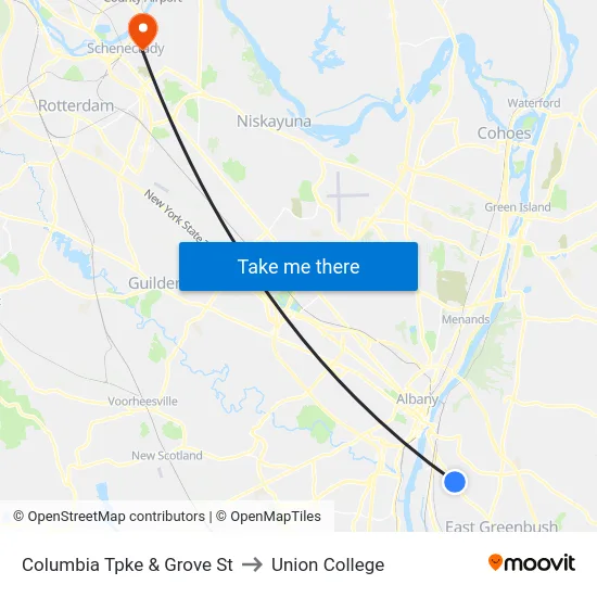 Columbia Tpke & Grove St to Union College map